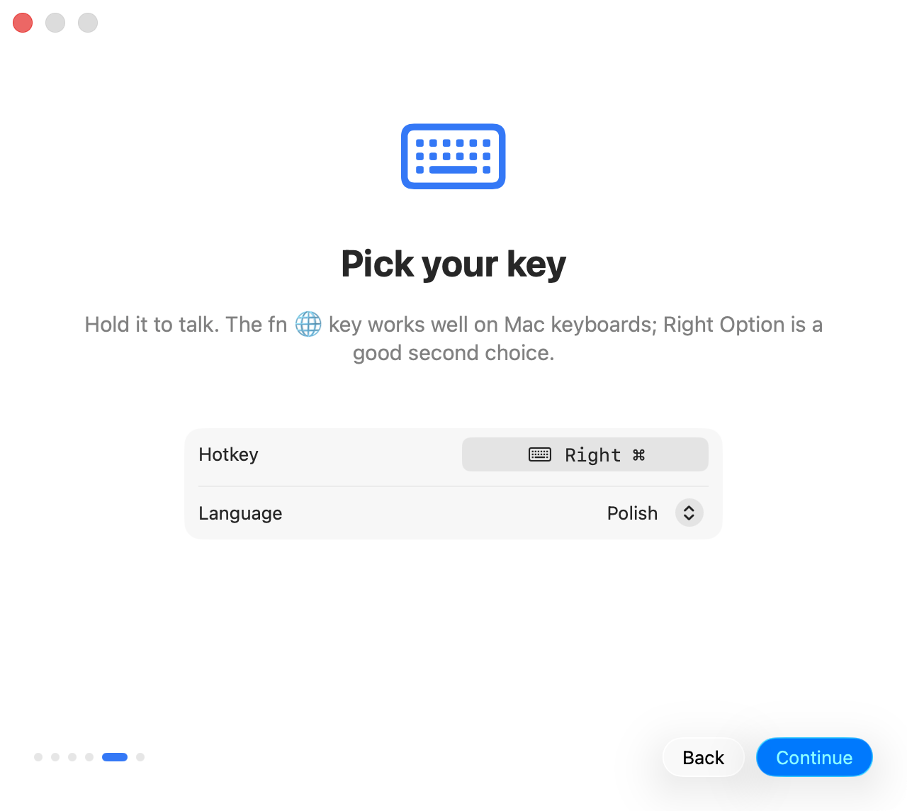 Hotkey and language step